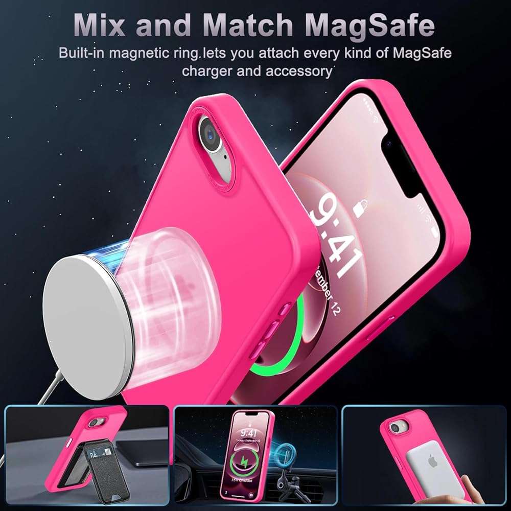 Newfuture Designed for iPhone 17e Case & iPhone 16e Case with Magnetic [13 FT Military Drop Protection] [Compatible with Magsafe] Slim Translucent Shockproof with Anti-Fingerprint Phone Case, Hot Pink - Image 2