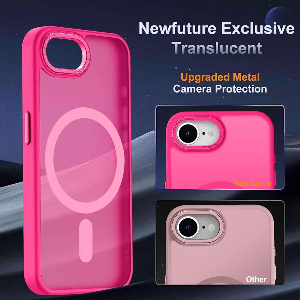 Newfuture Designed for iPhone 17e Case & iPhone 16e Case with Magnetic [13 FT Military Drop Protection] [Compatible with Magsafe] Slim Translucent Shockproof with Anti-Fingerprint Phone Case, Hot Pink - Image 4