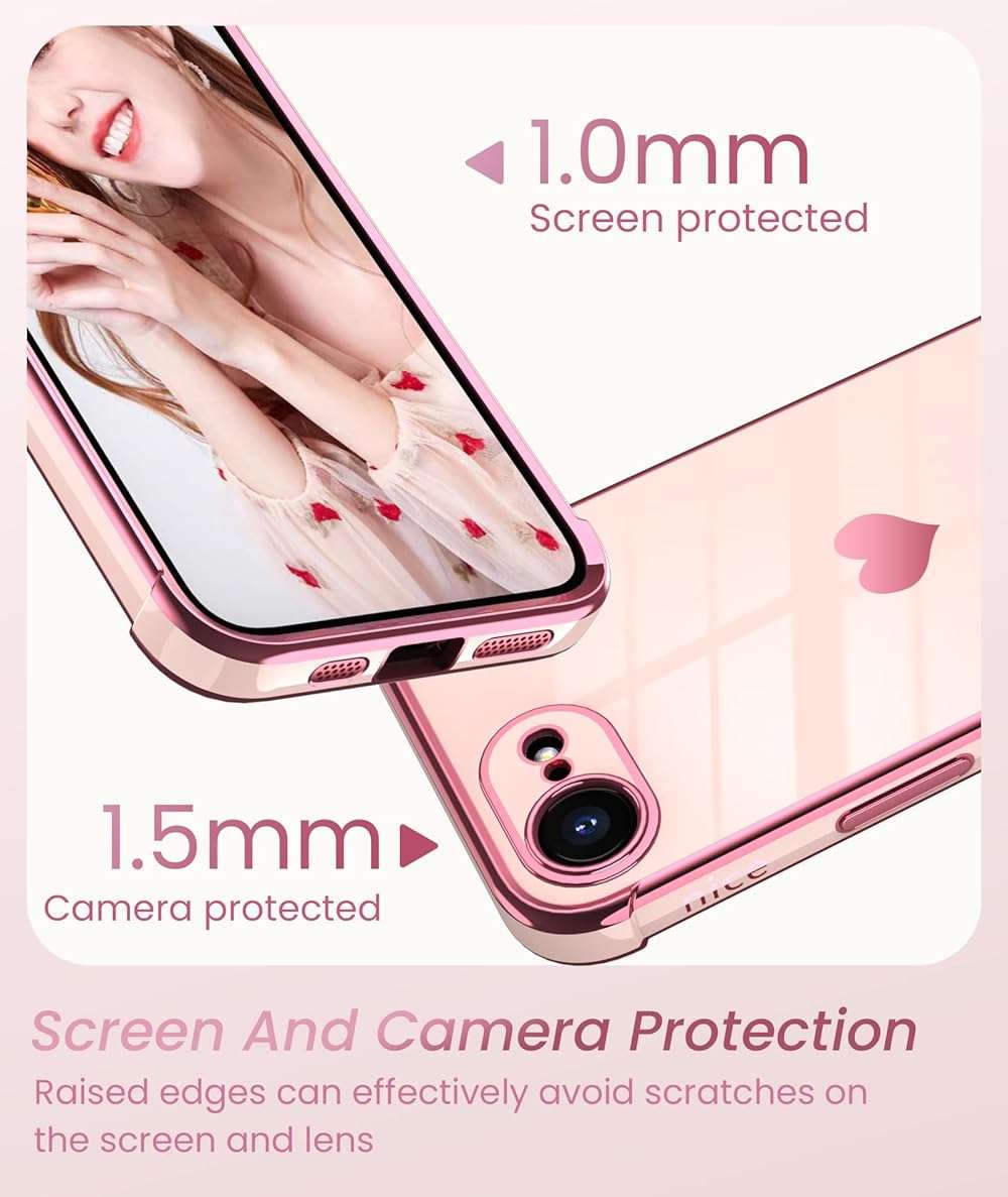 Dretal for iPhone 17e Case & iPhone 16e Case with 2X Screen Protector, Girl Women Cute Girly Love-Heart Luxury Gold Soft Cover Camera Protection Bumper Silicone Shockproof Phone Case 6.1 inch (Pink) - Image 3