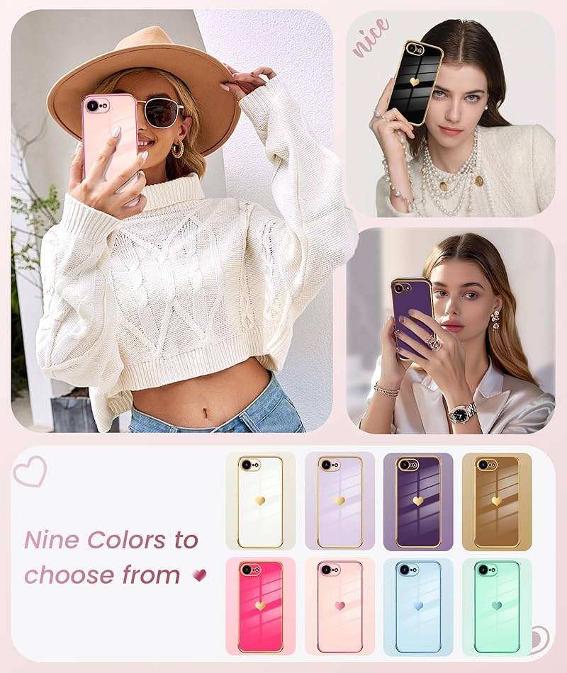 Dretal for iPhone 17e Case & iPhone 16e Case with 2X Screen Protector, Girl Women Cute Girly Love-Heart Luxury Gold Soft Cover Camera Protection Bumper Silicone Shockproof Phone Case 6.1 inch (Pink) - Image 7