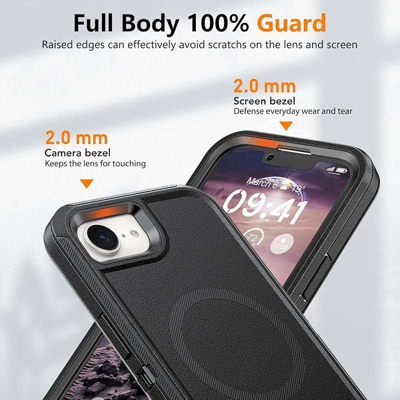 TUTUKII for iPhone 16e & iPhone 17e Case with Belt Clip Holster, Anti-Shock, Anti-Slip, Compatible with MagSafe, 3-Layer Drop Protection, Heavy Duty Magnetic Phone Case Cover 6.1", Black - Image 5