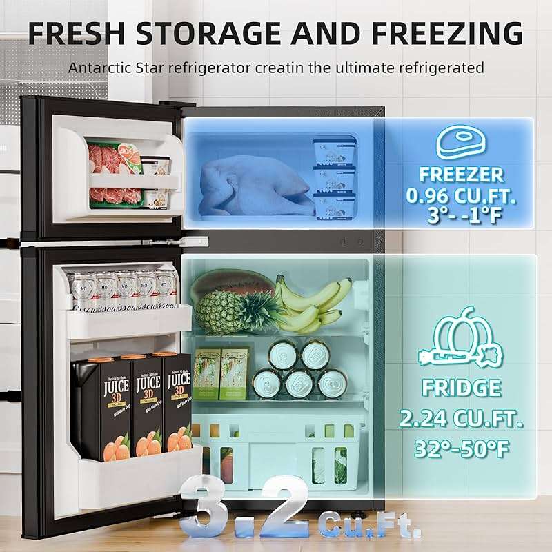 Antarctic Star Compact Refrigerator with Freezer,2 Door Mini Fridge,Adjustable Shelf,Small Fridge for Bedroom Office Dorm Kitchen,3.2 Cu.Ft.BLACK - Image 6