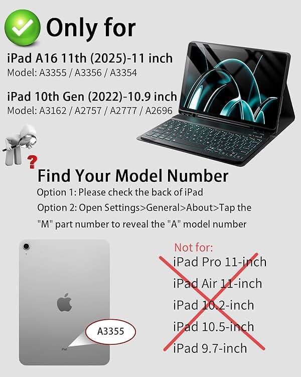 TUNKARMOR for iPad A16 11th / 10th Generation Case with Backlit Keyboard - 7 Color Change for iPad 10th Gen 2022 & 11th Gen 2025 A16 10.9/11 inch Cover - Built-in Pencil Holder with Mouse - Black - Image 2