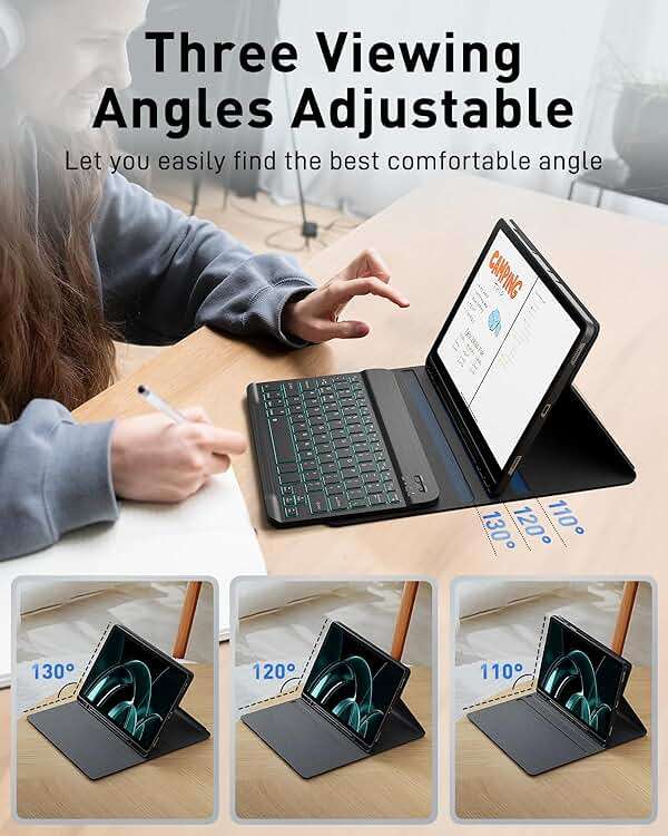 TUNKARMOR for iPad A16 11th / 10th Generation Case with Backlit Keyboard - 7 Color Change for iPad 10th Gen 2022 & 11th Gen 2025 A16 10.9/11 inch Cover - Built-in Pencil Holder with Mouse - Black - Image 4