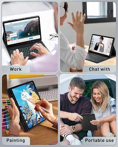TUNKARMOR for iPad A16 11th / 10th Generation Case with Backlit Keyboard - 7 Color Change for iPad 10th Gen 2022 & 11th Gen 2025 A16 10.9/11 inch Cover - Built-in Pencil Holder with Mouse - Black - Image 9