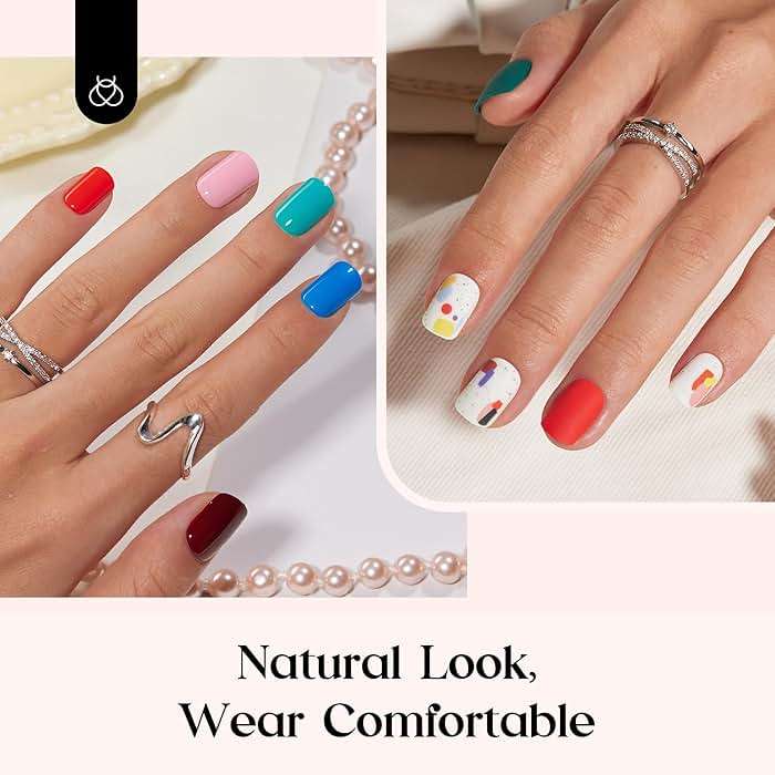 Beetles Press on Nails Kit 576Pcs 24 Colors, Short Square Press on Nails Glossy Matte With Nail Glue & Nail Tabs Stickers, Natural Fit Lightweight Fake Nails Kit Art For Women - Image 4