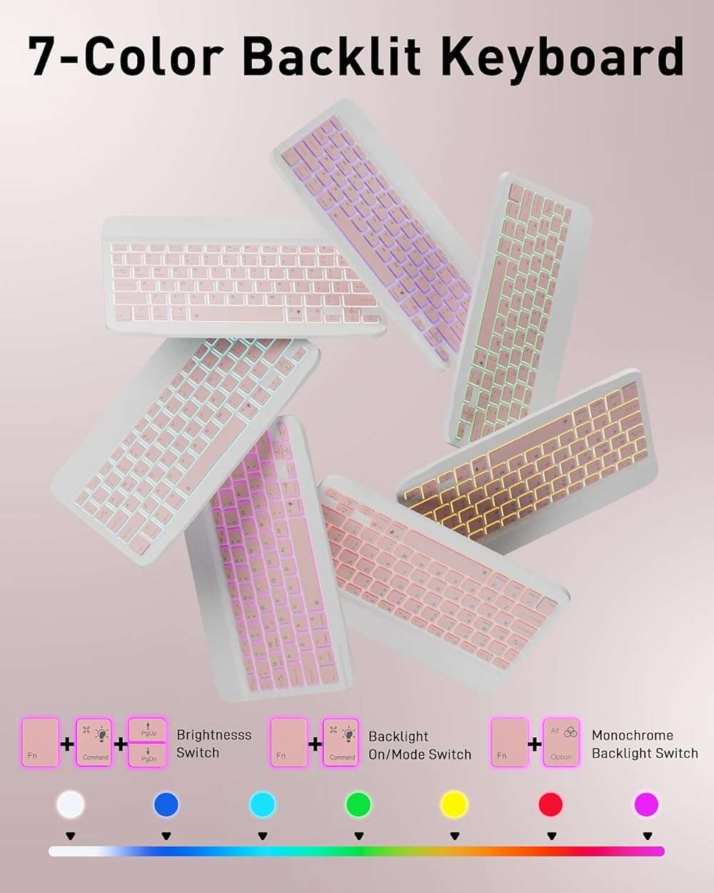 TUNKARMOR for iPad A16 11th / 10th Generation Case with Backlit Keyboard - 7 Color Change for iPad 10th Gen 2022 & 11th Gen 2025 A16 10.9/11 inch Cover - Built-in Pencil Holder with Mouse - Pink - Image 3