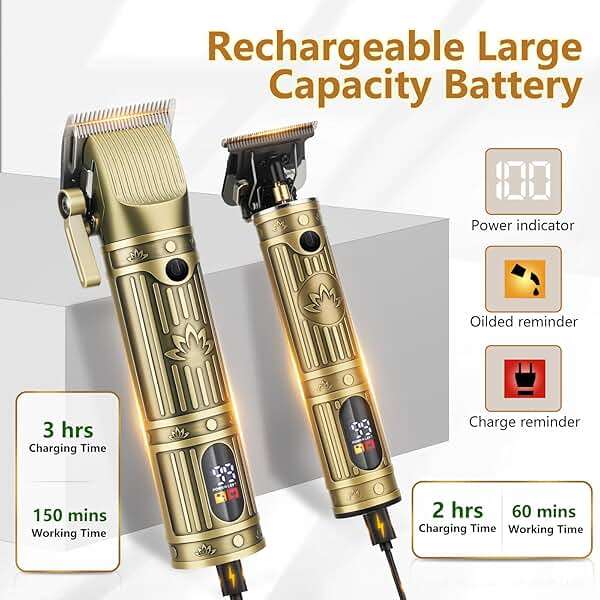 Saoilli Hair Clippers for Men Professional,Beard Trimmer Hair Trimmer Kit,Cordless Clippers and Trimmers Set,Electric Razor Shavers for Men,Nose Trimmer Mens Grooming Kit for Barber,LED Display - Image 7