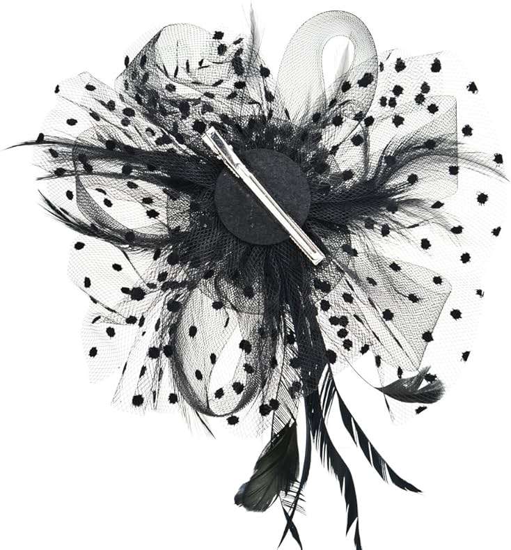 AQOKKA Women Fascinators Hats Veil Mesh Tea Party Derby Hat Bow Lace Gloves Pearl Jewelry Set for Women Cocktail Wedding - Image 4