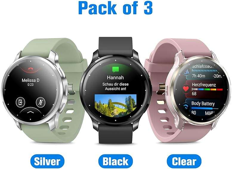 Fintie 3 Packs Screen Protector Case Compatible with Garmin Venu 3S (41mm), Soft TPU Plated Bumper Full Cover Protective Cases [Scratch-Proof] (Black/Silver/Clear) - Image 7