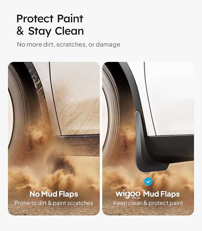 Wigoo 2026 New Tesla Model Y Juniper Accessories Mud Flaps No Drilling [Stay Clean, Protect Paint] All Weather Guards Body Kits for Tesla New Model Y 2025 2026 Juniper, Thicker Version (Set of 4) - Image 2