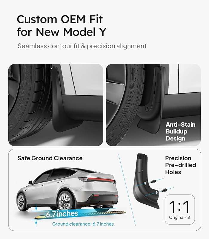 Wigoo 2026 New Tesla Model Y Juniper Accessories Mud Flaps No Drilling [Stay Clean, Protect Paint] All Weather Guards Body Kits for Tesla New Model Y 2025 2026 Juniper, Thicker Version (Set of 4) - Image 5