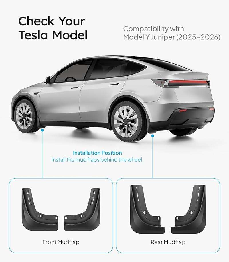 Wigoo 2026 New Tesla Model Y Juniper Accessories Mud Flaps No Drilling [Stay Clean, Protect Paint] All Weather Guards Body Kits for Tesla New Model Y 2025 2026 Juniper, Thicker Version (Set of 4) - Image 7