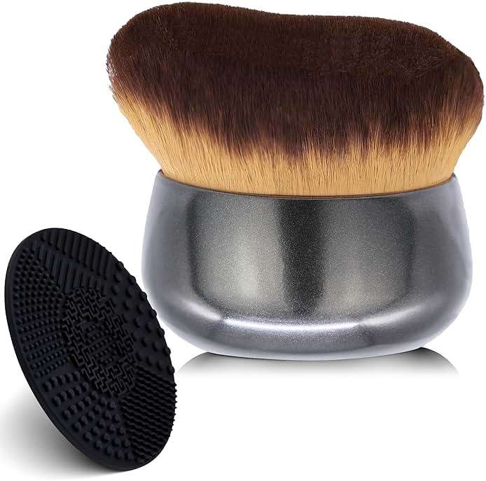 Extra Large Body Makeup Brush For Self Tanner, Leg Makeup & Bronzer Blend, 75 mm Wide-Headed Kabuki Brush for Even& Pretty Sunscreen& Lotion Application. With Cleaning Mat, Face Back Brush Set - Black - Image 1