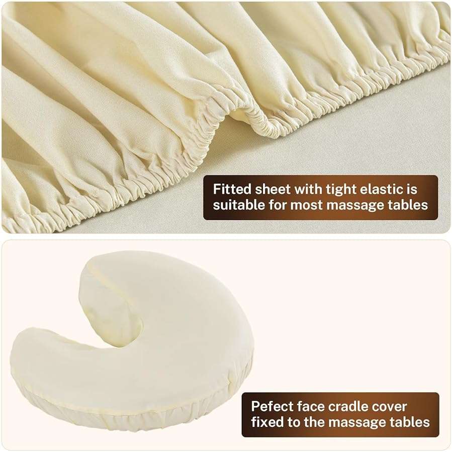 FAHKNS 4 Sets Premium Microfiber Massage Table Sheets Set, 3 Piece Set Ultra-Light Massage Table Cover, Soft Massage Sheets Sets Include Flat Sheet, Fitted Sheet, and Massage Face Rest Cover, Beige - Image 5