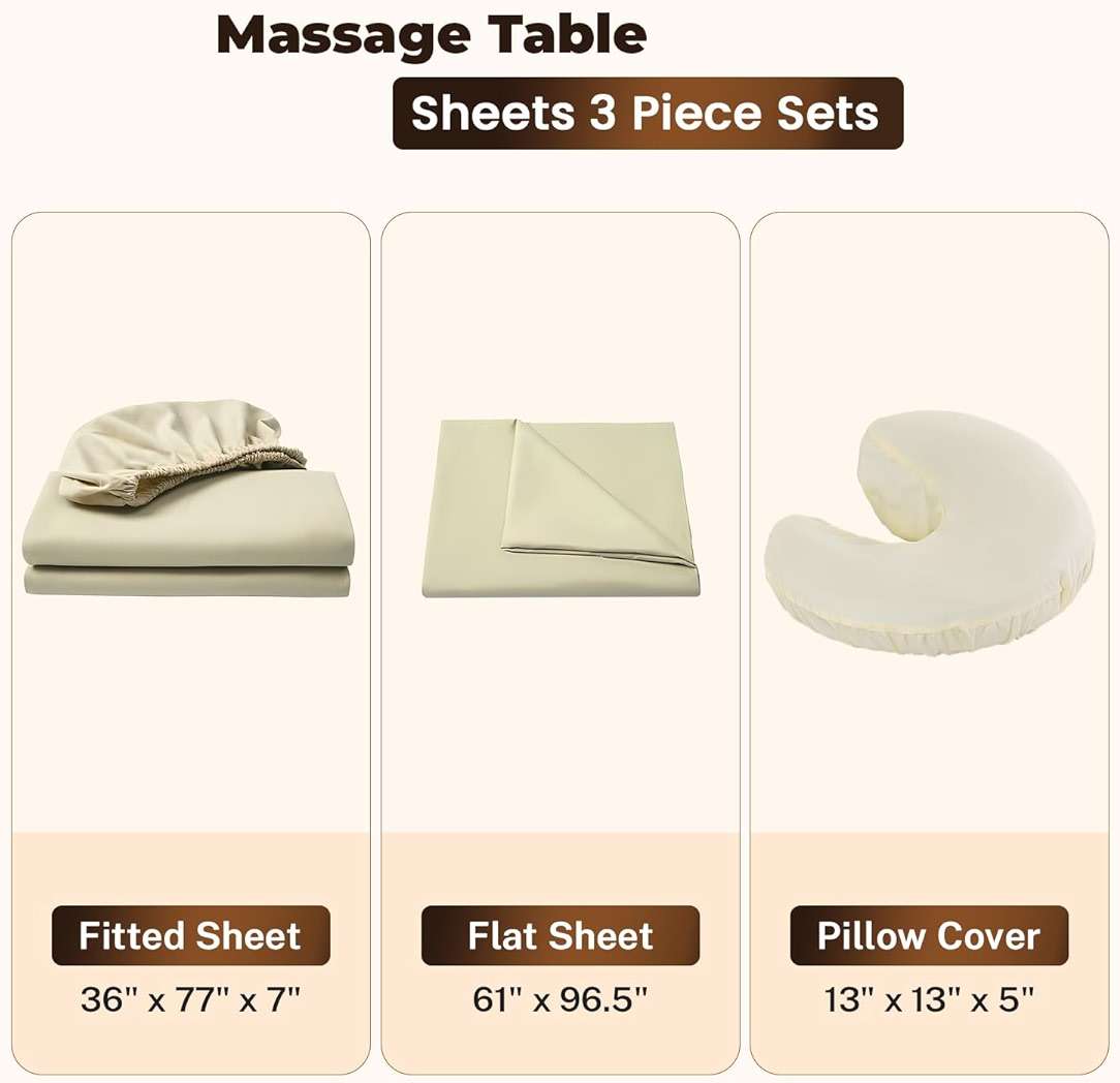 FAHKNS 4 Sets Premium Microfiber Massage Table Sheets Set, 3 Piece Set Ultra-Light Massage Table Cover, Soft Massage Sheets Sets Include Flat Sheet, Fitted Sheet, and Massage Face Rest Cover, Beige - Image 7