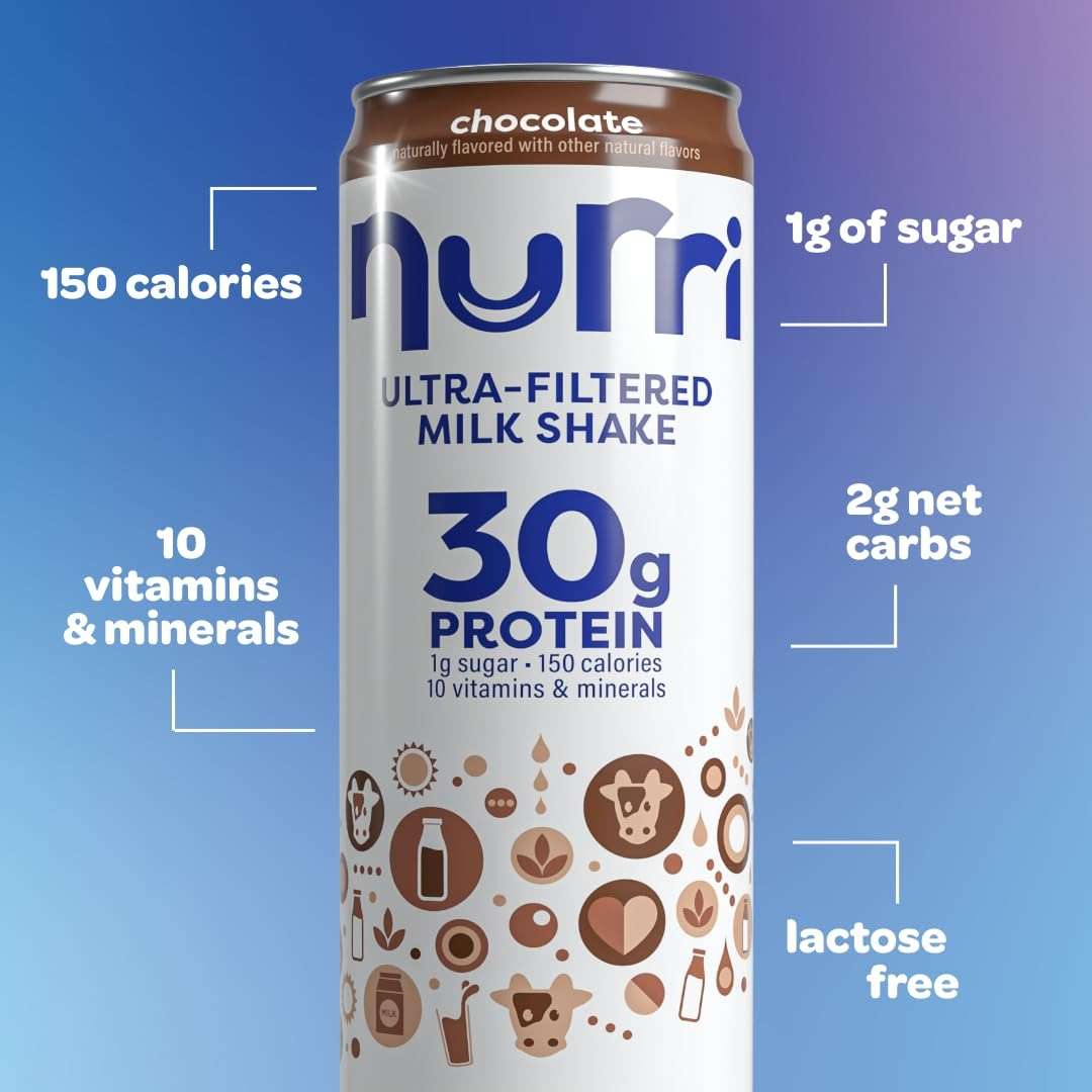 Nurri - 30g Protein Ultra Filtered Milk Shake – Chocolate - Lactose Free, Low Sugar, 150 Calories, 10 Vitamins and Minerals - 11 fl oz, 12 Cans - Image 3