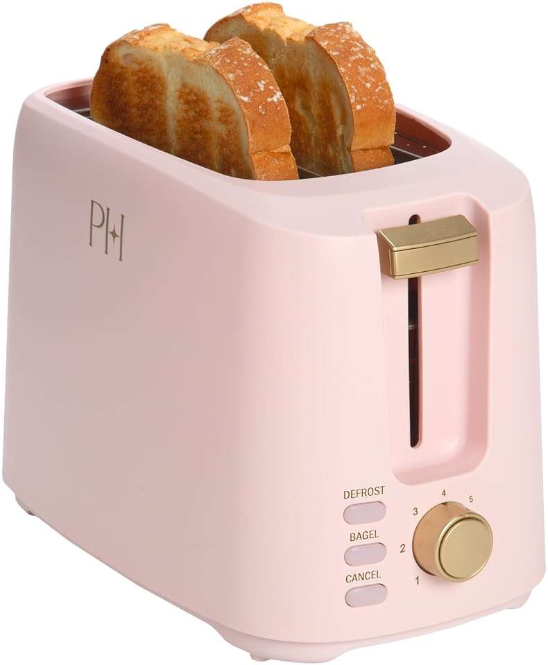 Paris Hilton 2-Slice Toaster, Extra-Wide Slots, 7 Browning Settings, Bagel & Defrost Functions, Removable Crumb Tray, Pink - Image 1