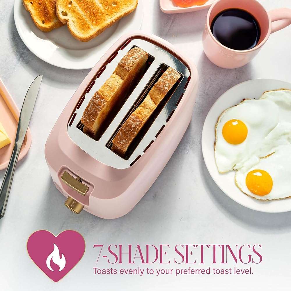 Paris Hilton 2-Slice Toaster, Extra-Wide Slots, 7 Browning Settings, Bagel & Defrost Functions, Removable Crumb Tray, Pink - Image 2
