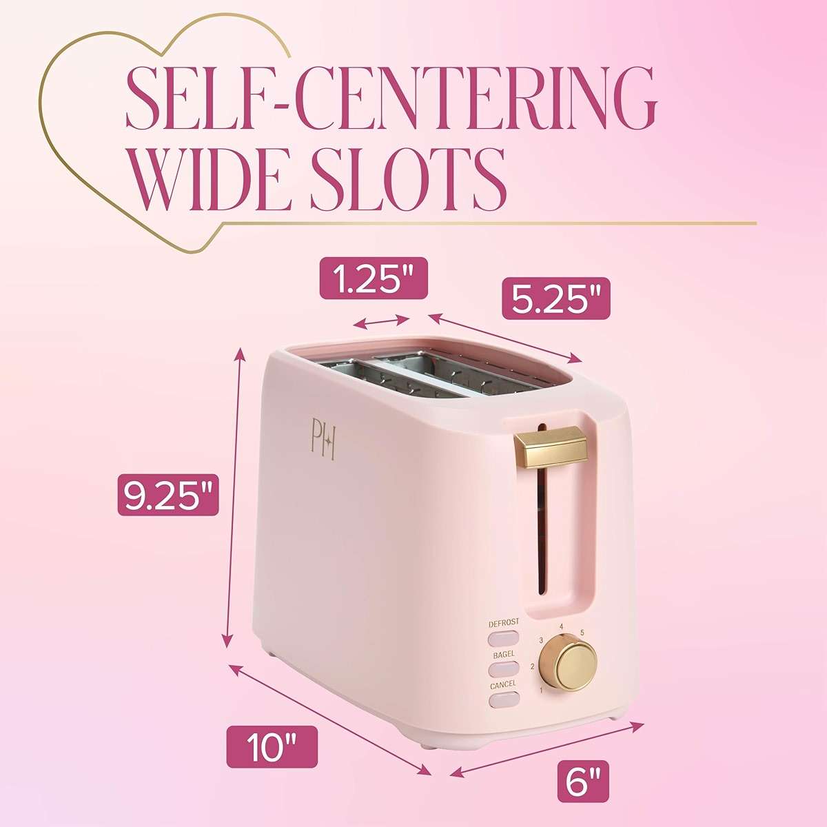 Paris Hilton 2-Slice Toaster, Extra-Wide Slots, 7 Browning Settings, Bagel & Defrost Functions, Removable Crumb Tray, Pink - Image 3