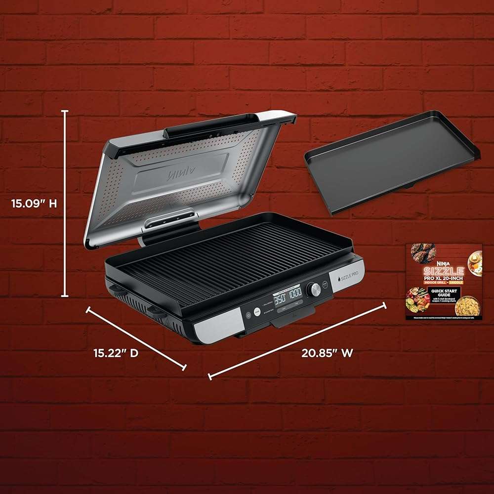Ninja Sizzle Pro XL 20-Inch Indoor Griddle + Grill, Detachable Ventilated Lid, Grease Control, Ceramic Nonstick Plates, Even Edge Cooking, Extra Large Capacity, Versatile, Silver, GX101 - Image 14