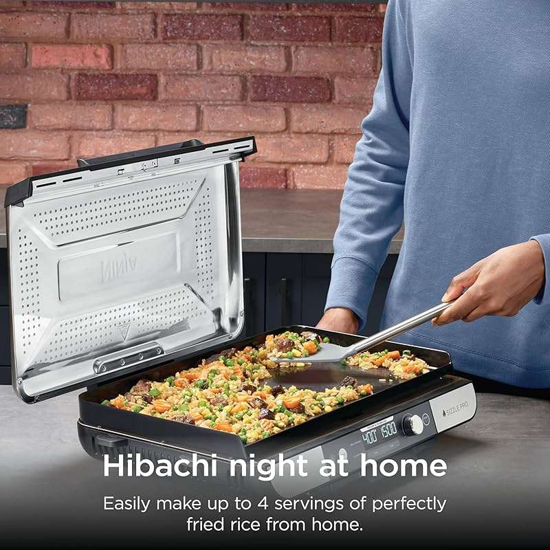 Ninja Sizzle Pro XL 20-Inch Indoor Griddle + Grill, Detachable Ventilated Lid, Grease Control, Ceramic Nonstick Plates, Even Edge Cooking, Extra Large Capacity, Versatile, Silver, GX101 - Image 6