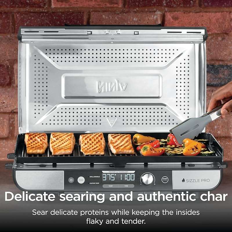 Ninja Sizzle Pro XL 20-Inch Indoor Griddle + Grill, Detachable Ventilated Lid, Grease Control, Ceramic Nonstick Plates, Even Edge Cooking, Extra Large Capacity, Versatile, Silver, GX101 - Image 7