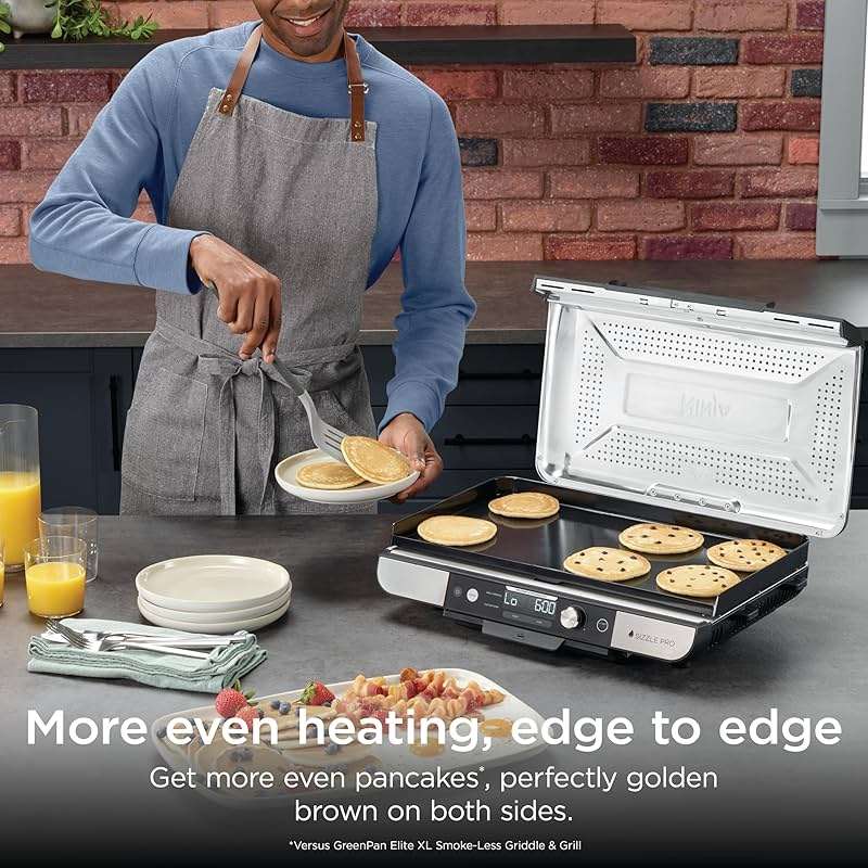 Ninja Sizzle Pro XL 20-Inch Indoor Griddle + Grill, Detachable Ventilated Lid, Grease Control, Ceramic Nonstick Plates, Even Edge Cooking, Extra Large Capacity, Versatile, Silver, GX101 - Image 8