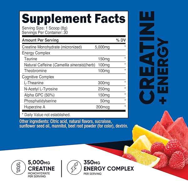 Nutricost Creatine + Energy 30 Servings (Fruit Punch Flavored) - 5,000mg Creatine Monohydrate + 350mg Energy Complex Per Serving - Image 2