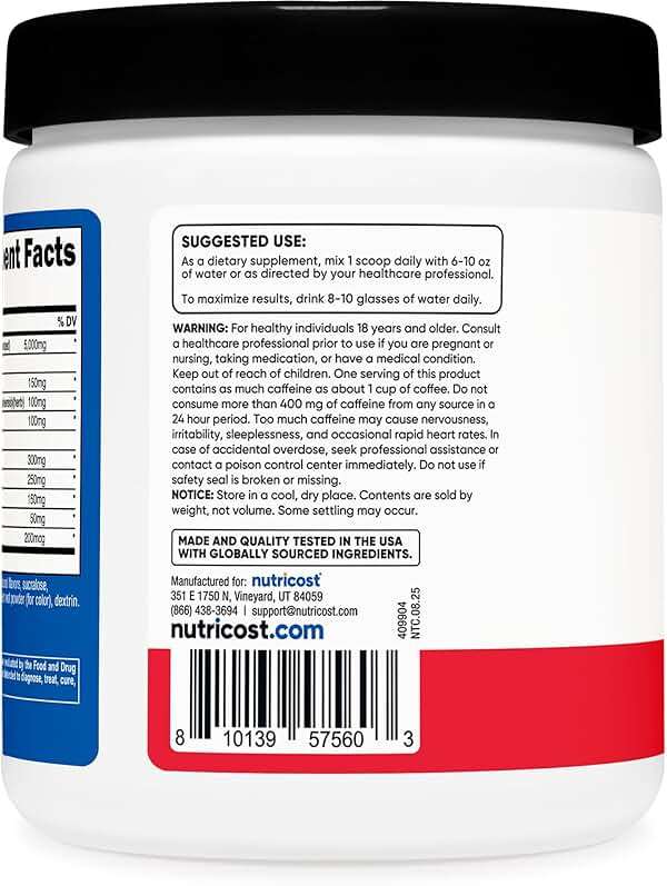 Nutricost Creatine + Energy 30 Servings (Fruit Punch Flavored) - 5,000mg Creatine Monohydrate + 350mg Energy Complex Per Serving - Image 4