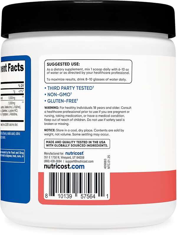 Nutricost Creatine + Aminos 30 Servings (Watermelon Flavored) - 5,000mg Creatine Monohydrate + 5000mg Amino BCAA Blend Per Serving - Image 4
