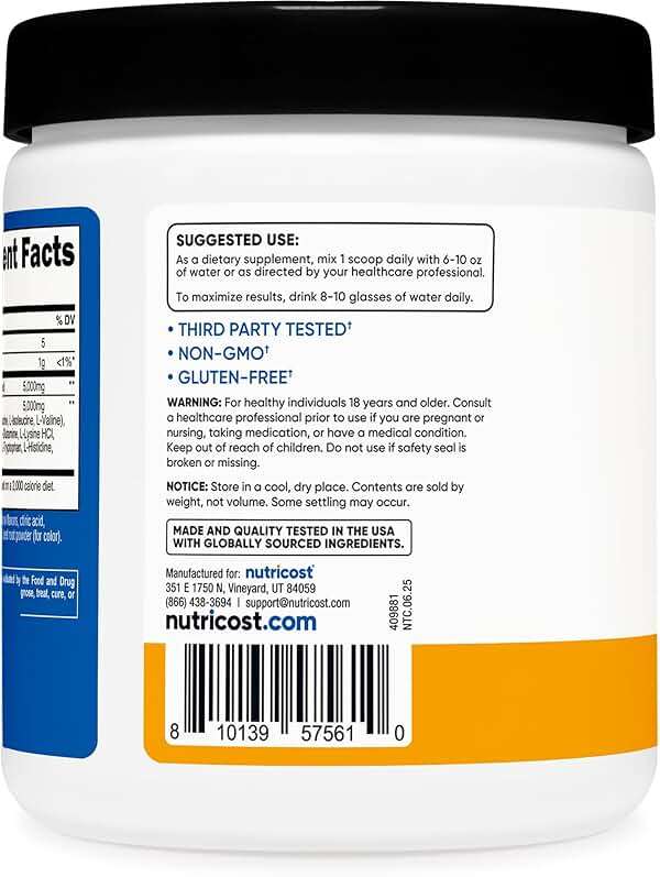 Nutricost Creatine + Aminos 30 Servings (Peach Mango Flavored) - 5,000mg Creatine Monohydrate + 5000mg Amino BCAA Blend Per Serving - Image 5