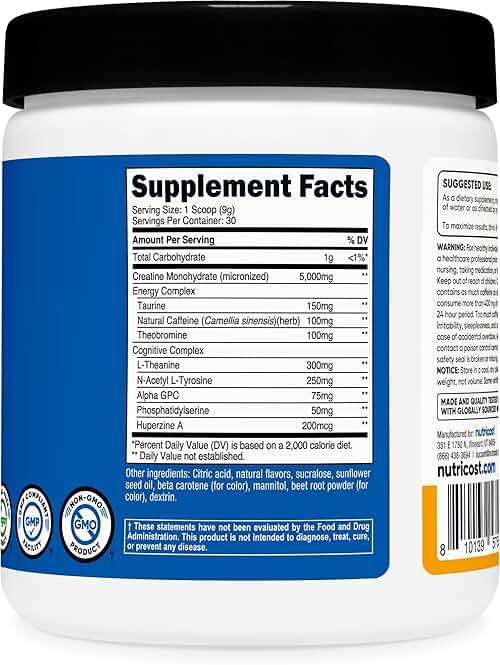 Nutricost Creatine + Energy 30 Servings (Peach Mango Flavored) - 5,000mg Creatine Monohydrate + 350mg Energy Complex Per Serving - Image 5