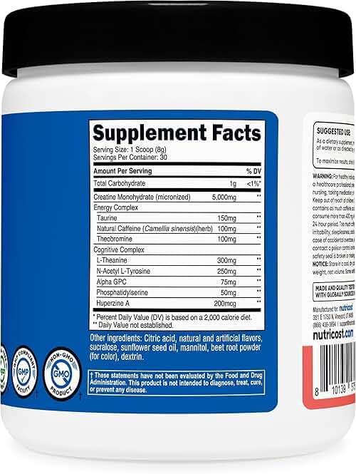 Nutricost Creatine + Energy 30 Servings (Watermelon Flavored) - 5,000mg Creatine Monohydrate + 350mg Energy Complex Per Serving - Image 5
