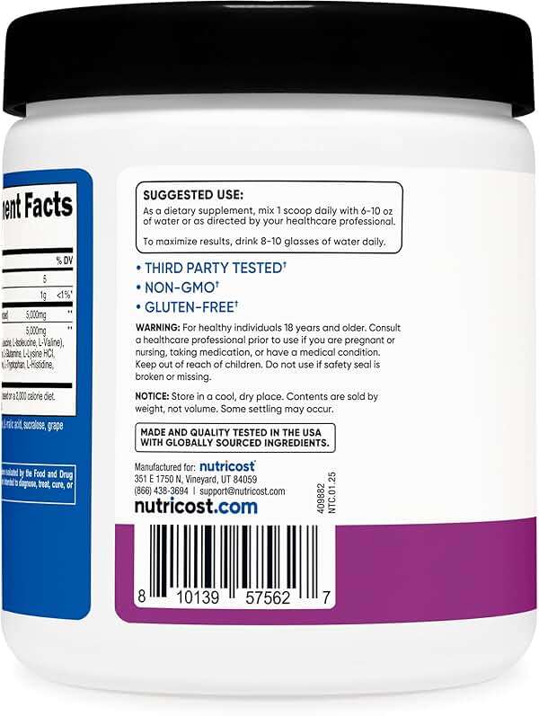 Nutricost Creatine + Aminos 30 Servings (Grape Flavored) - 5,000mg Creatine Monohydrate + 5000mg Amino BCAA Blend Per Serving - Image 4