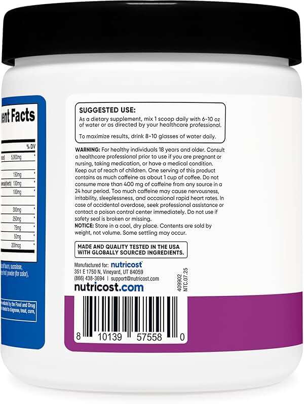 Nutricost Creatine + Energy 30 Servings (Grape Flavored) - 5,000mg Creatine Monohydrate + 350mg Energy Complex Per Serving - Image 4