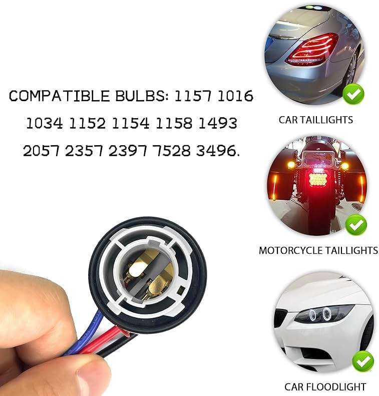 SamWinGear 2PCS 1157 Bulb Socket 2357 Brake Light Turn Signal Light Socket Holder Rear Tail Light Wiring Harness, LED Bulb Plug Base Plug Connector Socket 2057 7528 BAY15D for Cars, Trucks, SUVs - Image 6