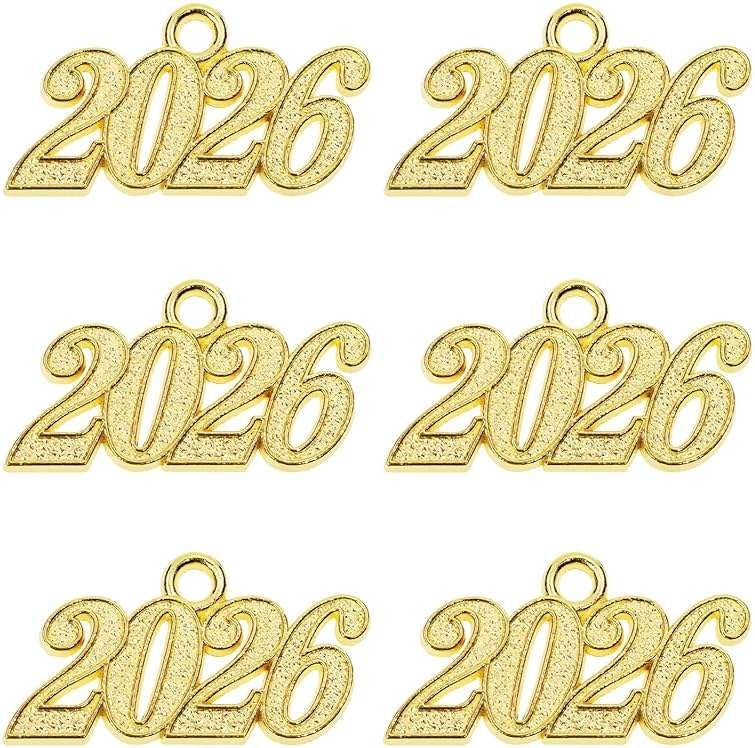 Shapenty Metal Year Signet 2026 DIY Pendant Charms for Graduation Tassels Bracelet Necklace Earrings Keychain Zipper Pulls Cellphone Craft Jewelry Making Christmas Party Decoration, 6PCS - Image 1