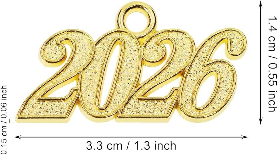 Shapenty Metal Year Signet 2026 DIY Pendant Charms for Graduation Tassels Bracelet Necklace Earrings Keychain Zipper Pulls Cellphone Craft Jewelry Making Christmas Party Decoration, 6PCS - Image 2