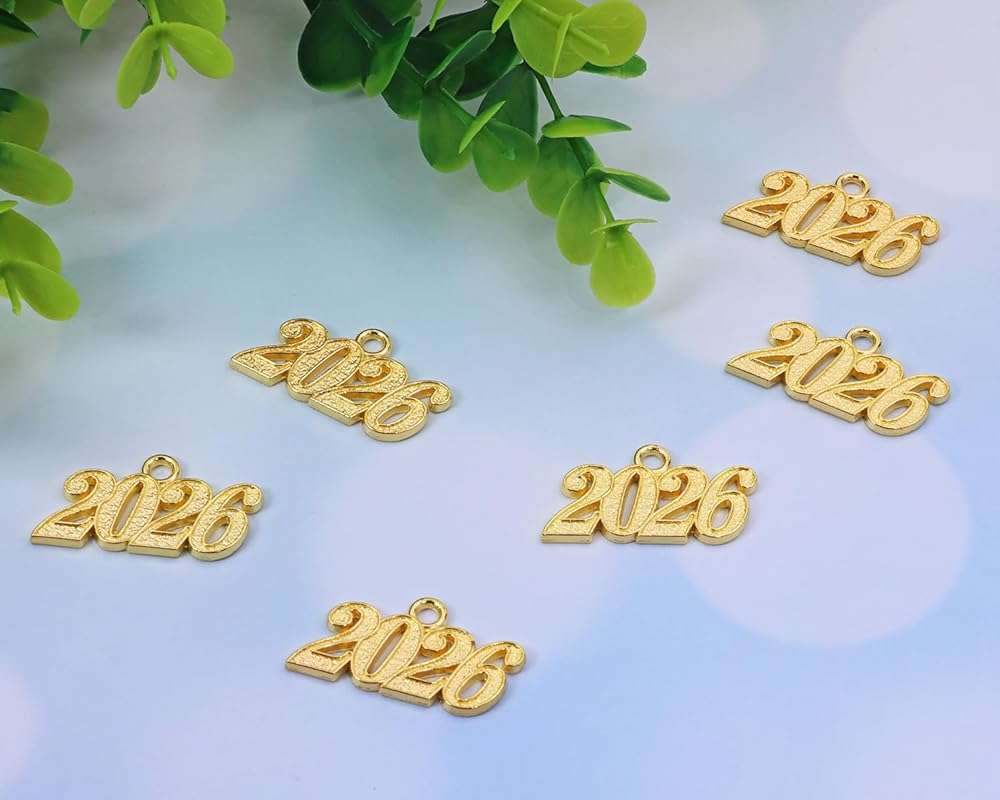 Shapenty Metal Year Signet 2026 DIY Pendant Charms for Graduation Tassels Bracelet Necklace Earrings Keychain Zipper Pulls Cellphone Craft Jewelry Making Christmas Party Decoration, 6PCS - Image 3