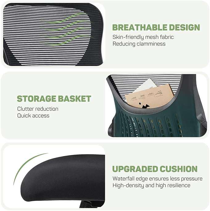 Ergonomic Office Chair, High-Back Computer Desk Mesh Swivel Task Chairs with Flip-up Armrest Adjustable Headrests, Comfortable Lumbar Support Rolling Wheels, for Home, Work, Study, Black - Image 4