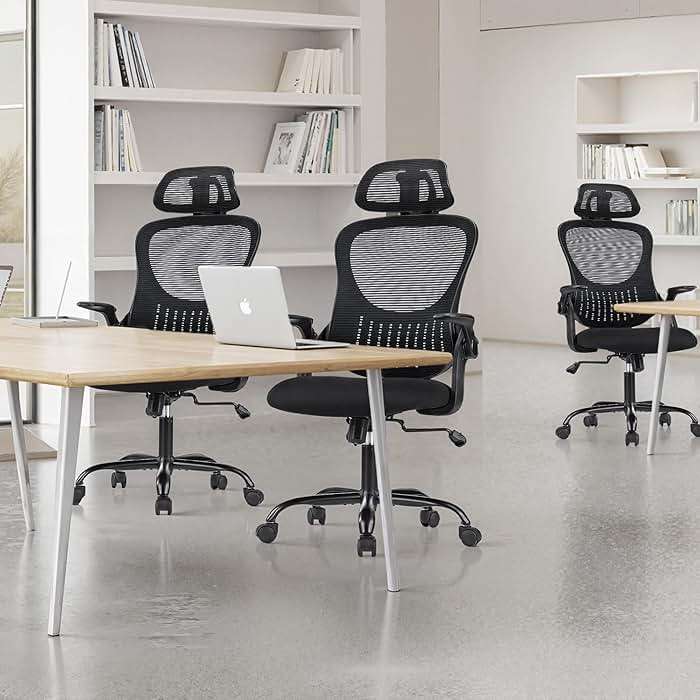 Ergonomic Office Chair, High-Back Computer Desk Mesh Swivel Task Chairs with Flip-up Armrest Adjustable Headrests, Comfortable Lumbar Support Rolling Wheels, for Home, Work, Study, Black - Image 7