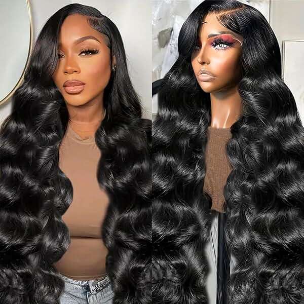 Hoisali 34 Inch 13x6 Body Wave Lace Front Wigs Human Hair 220% Density HD Transparent Lace Front Wigs Human Hair for Women Glueless Brazilian Virgin Human Hair Natural Black Body Wave Wig Pre Plucked - Image 1