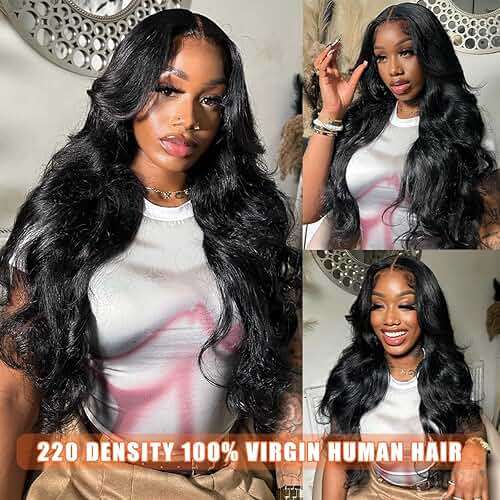 Hoisali 34 Inch 13x6 Body Wave Lace Front Wigs Human Hair 220% Density HD Transparent Lace Front Wigs Human Hair for Women Glueless Brazilian Virgin Human Hair Natural Black Body Wave Wig Pre Plucked - Image 2