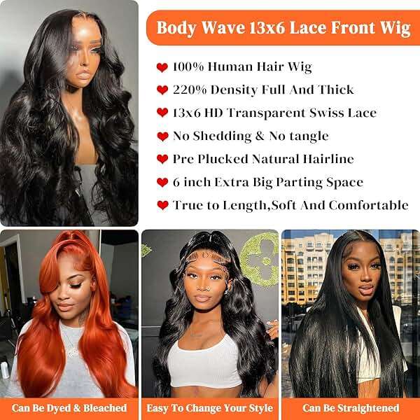 Hoisali 34 Inch 13x6 Body Wave Lace Front Wigs Human Hair 220% Density HD Transparent Lace Front Wigs Human Hair for Women Glueless Brazilian Virgin Human Hair Natural Black Body Wave Wig Pre Plucked - Image 3