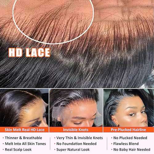 Hoisali 34 Inch 13x6 Body Wave Lace Front Wigs Human Hair 220% Density HD Transparent Lace Front Wigs Human Hair for Women Glueless Brazilian Virgin Human Hair Natural Black Body Wave Wig Pre Plucked - Image 4
