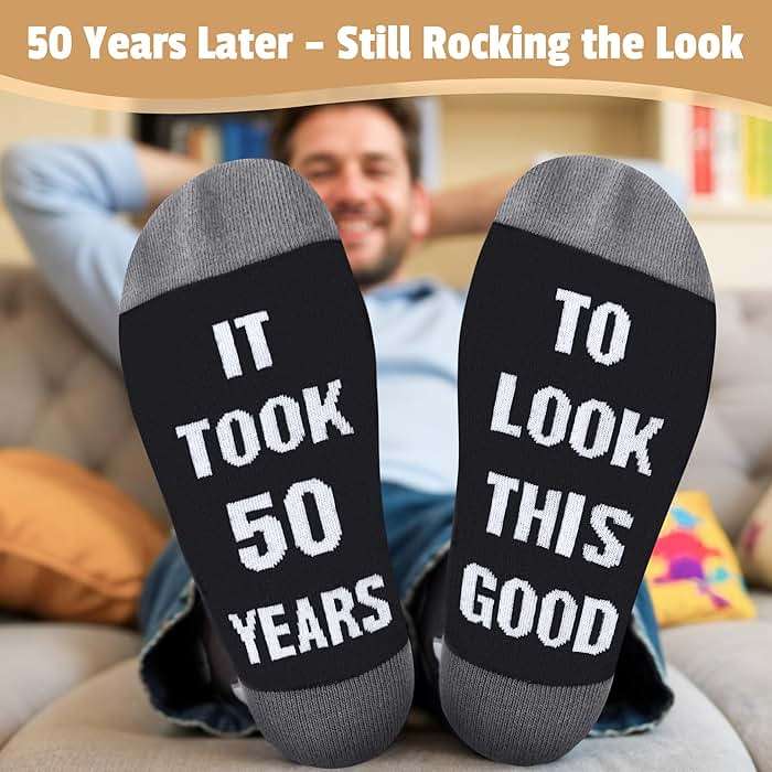 Pradnel 50th Birthday Gifts for Him Cool Gifts for 50 Year Old Man Happy 50th Birthday Decorations for Men Vintage 1976 Wine GlassToilet Paper Roll Novelty Socks Funny 50 Year Old Gift ideas for Mens - Image 5