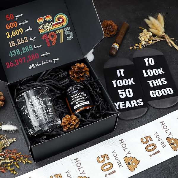 Pradnel 50th Birthday Gifts for Him Cool Gifts for 50 Year Old Man Happy 50th Birthday Decorations for Men Vintage 1976 Wine GlassToilet Paper Roll Novelty Socks Funny 50 Year Old Gift ideas for Mens - Image 6