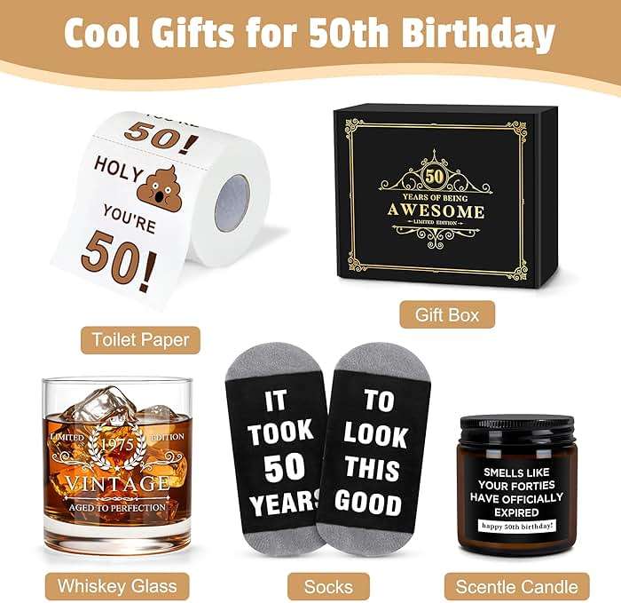 Pradnel 50th Birthday Gifts for Him Cool Gifts for 50 Year Old Man Happy 50th Birthday Decorations for Men Vintage 1976 Wine GlassToilet Paper Roll Novelty Socks Funny 50 Year Old Gift ideas for Mens - Image 8