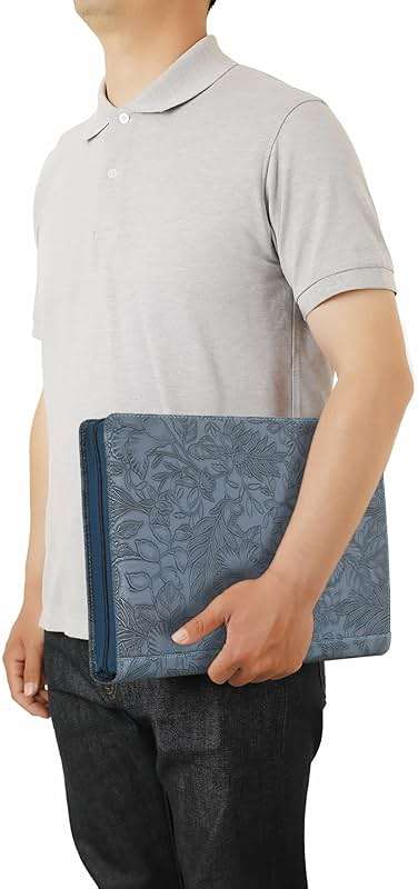 Handmade Leather Portfolio, Embossed Vegan Leather Padfolio Folio, Zipper Portfolio with A4 Letter Sized, Writing Pad Holder, Gifts for Women/Men, Blue - Image 4